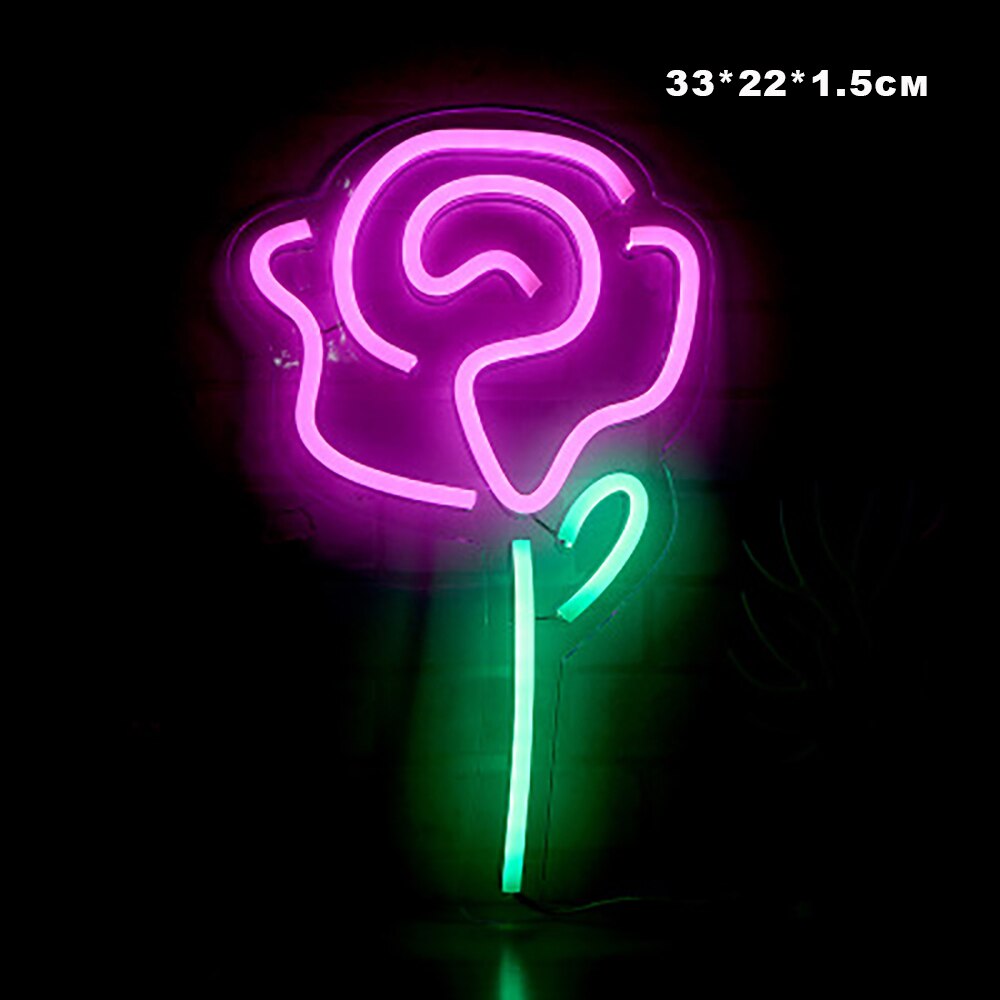 Signe lumineux néon Led, Cactus, ananas, cocotier, Popsicle, arbre de noël, Rose, panneau mural, alimentation Usb, décor: Rose flower