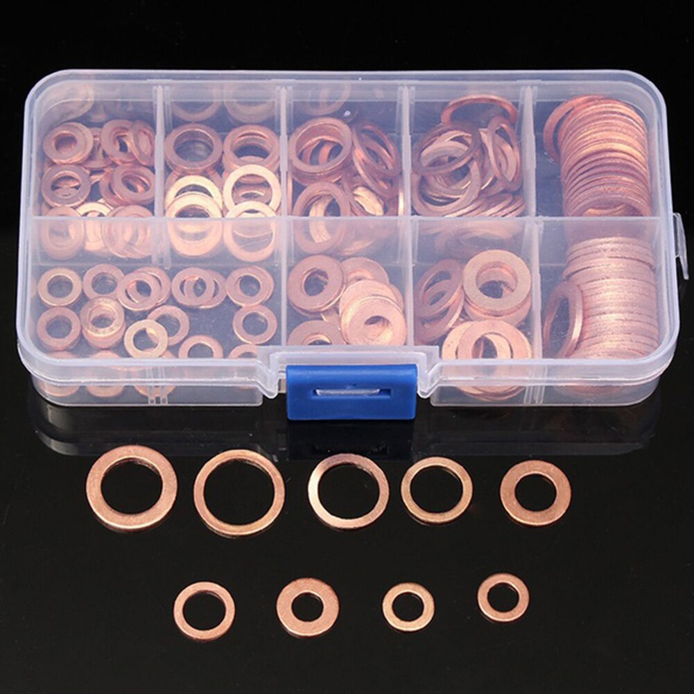 Copper Washer Gasket Nut and Bolt Set Flat Ring Seal Assortment Kit with box -M14 Electrical Woodworking Washers