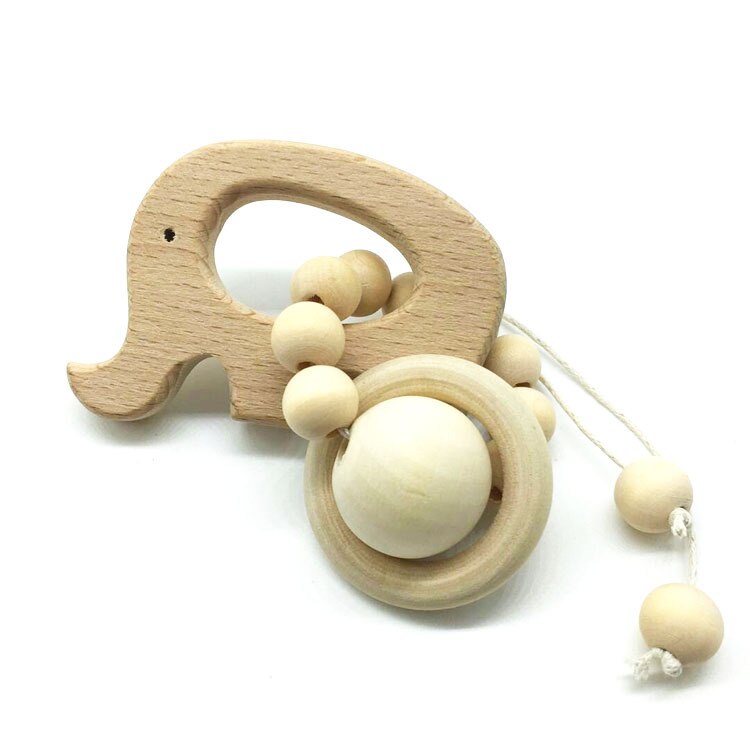 Baby ammande armband trä bygel silikon pärlor barn tand trä skaller leksaker baby teether armband ammande leksaker: Elefant