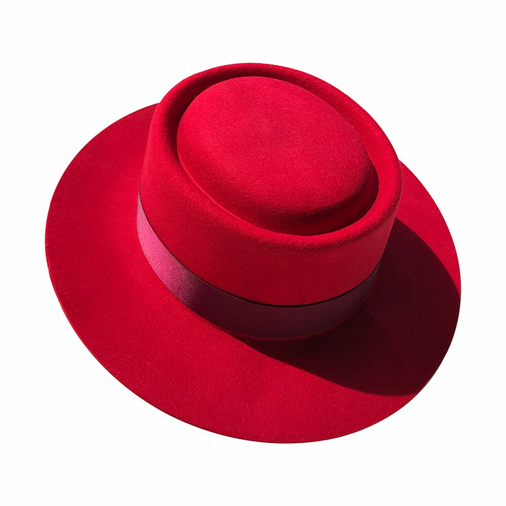 Fedora hatte til mænd kvinder 100%  australske uldfilt bred kant hat læder bælte knusbar pakke: Rød