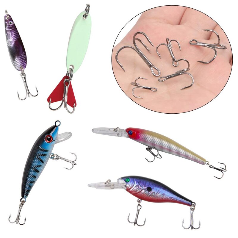 120 pièces/boîte Kit d'hameçons de pêche triples hameçons triples hameçon pour appât dur artificiel bar truite eau salée triple hameçons de pêche