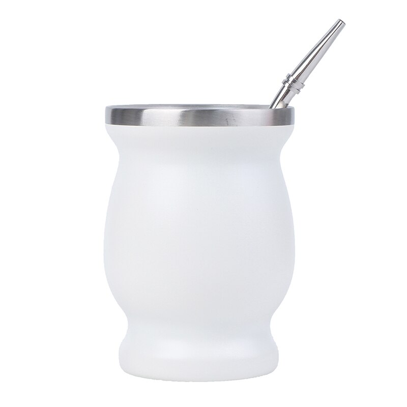 Yerba Mate Cup 304 Stainless Steel 8oz Argentine Yerba Mate Gourd With Bombillas: ZFHG1588-WT