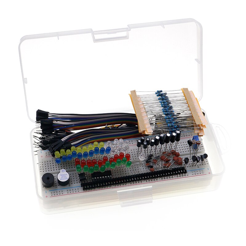 Electronics Component Basic Starter Kit with 830 Tie-points Breadboard Cable Resistor Capacitor LED Potentiometer Box Packing