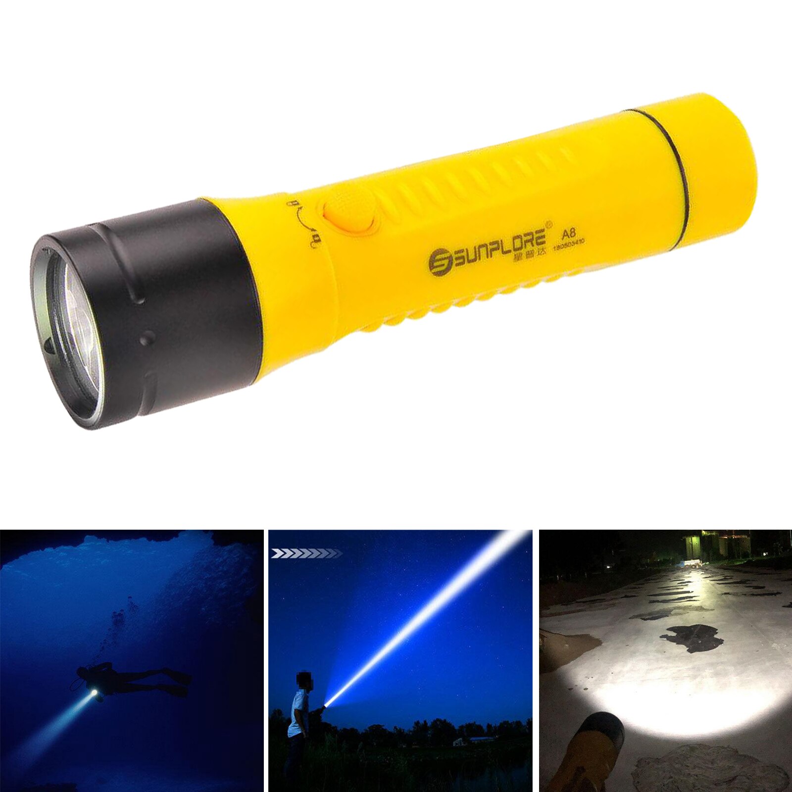 Linterna subacuática de buceo superbrillante, antorcha, iluminación para senderismo