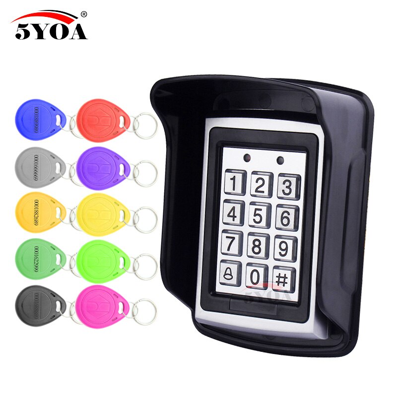 5YOA Waterproof Metal Rfid Access Control Keypad With 1000 Users+ 10 Key Fobs For RFID Door Access Control System: with 10keys Cover