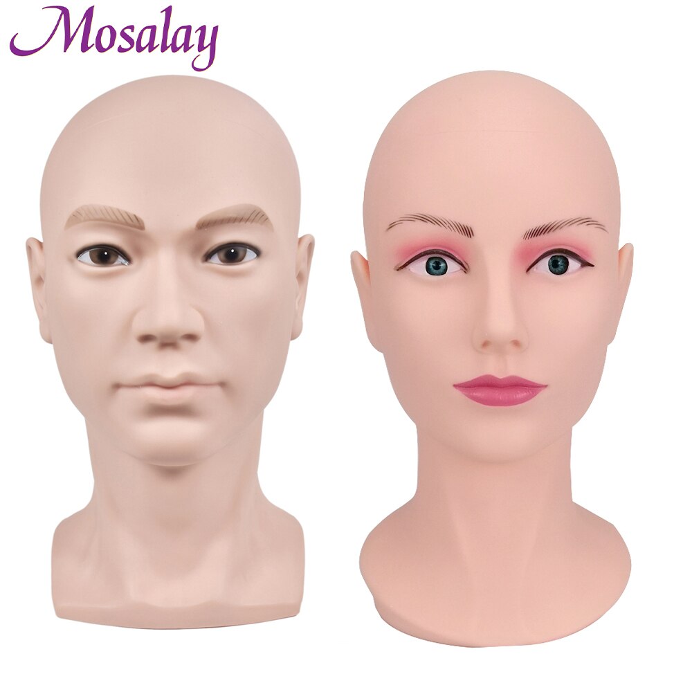 Cabeza de maniquí calvo con hombro, cabeza de maniquí femenino para peluca, sombrero, exhibición de cosmetología, cabeza de maniquí para práctica de maquillaje