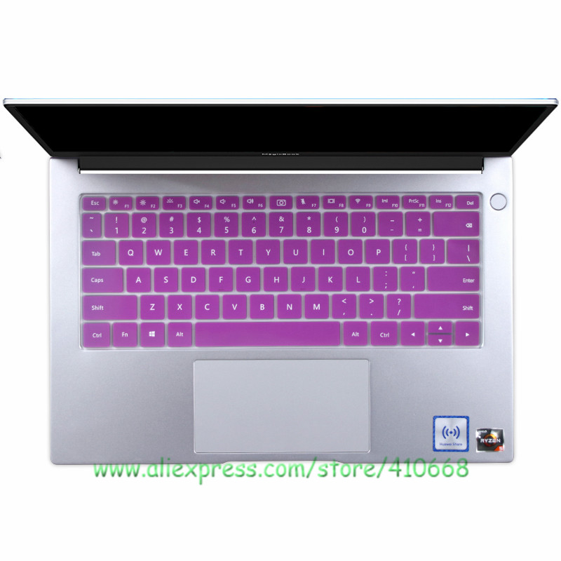 Til huawei matebook  d 14 r5 3500u linux bærbar silikone støvtæt tastatur cover skin protector mate book  d14: Lilla