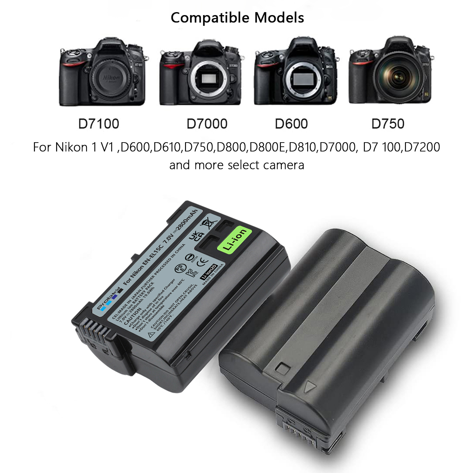 2500mAh EN-EL15C EN-EL15 Batterie pour Nikon Z5, Z6, Z6 II, Z7, Z7II D7000 D7100 D7200, D850 D750 D7500 D810 D500 D800