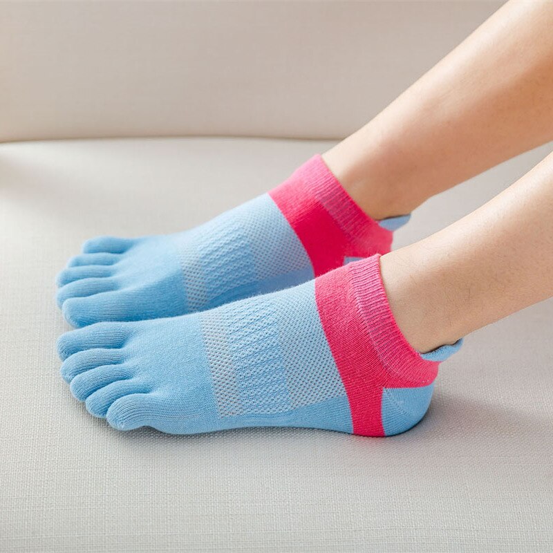 Toe Socks Women 100 Cotton Five Fingers Socks Breathable Cotton Socks Sports Running Solid Color Yellow Blue Sock Female Sox: D