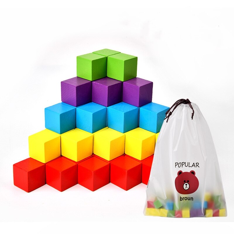 2X2CM Diy Kleurrijke Houten Cubes Dobbelstenen Bouwsteen Spel Voor Kinderen Vroeg Drukke Educatief Speelgoed