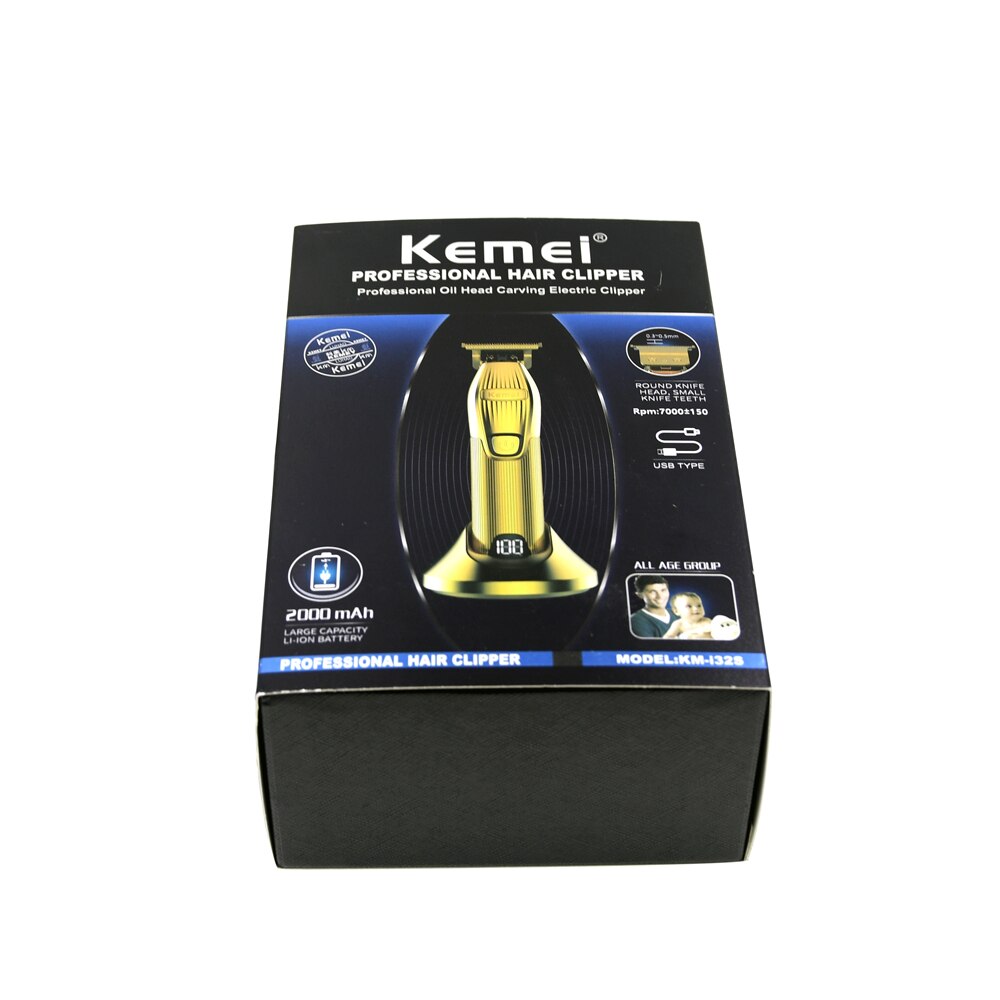 Kemei Gold Cordless Electric Clipper 0.1mm T Blade Beard Trimmer LCD Trimmers With Charging Base Hair Cutter