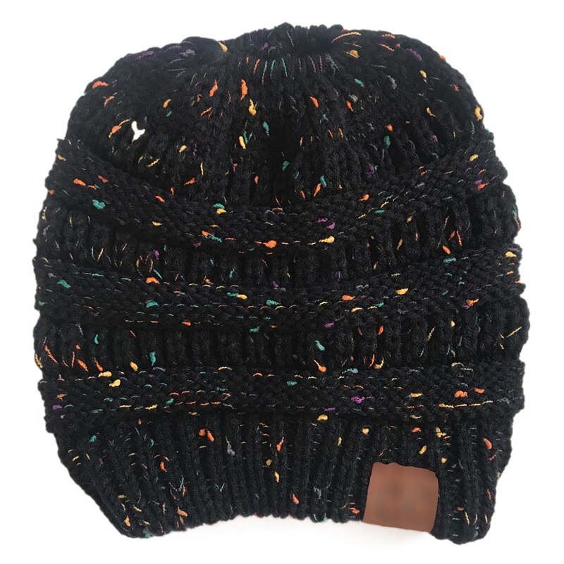 Doitbest Winter Female Ball Cap Top Hole Hat For Women Girls Hat Knitted Beanies Cap Hat Thick Womens lady Skullies knit Beanies