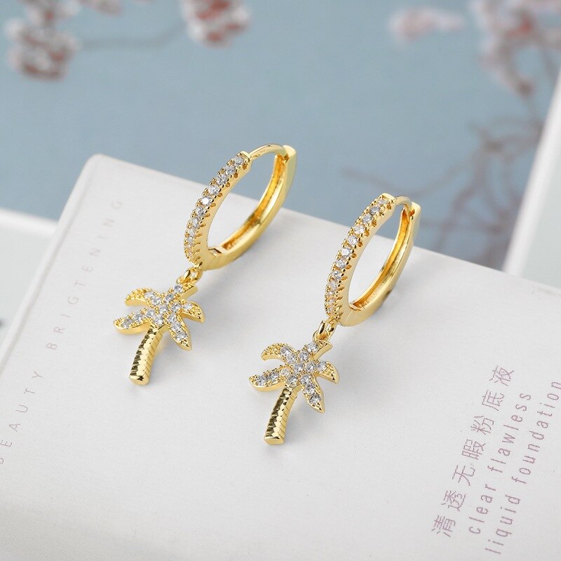Mode Hip Hop Palm Tree Gold Hoop Oorbellen Geometrische Charm Bungelende Earring Voor Vrouwen Sieraden Pendientes Accessoires