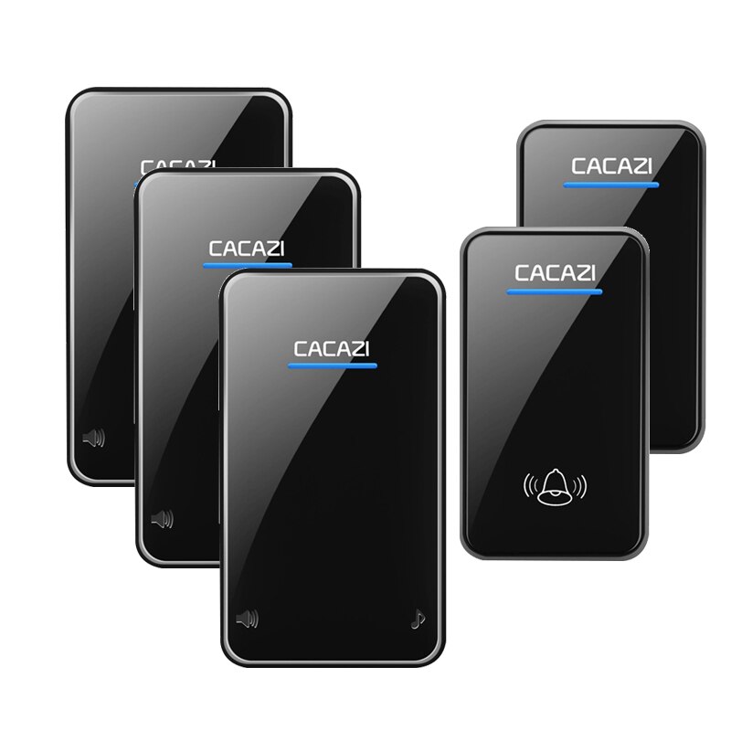 CACAZI Wireless Doorbell DC Battery Operated Waterproof 2 Button 1 Receiver Led Light Home Cordless Door Bell 48 Chime 6 Volume: black2x3