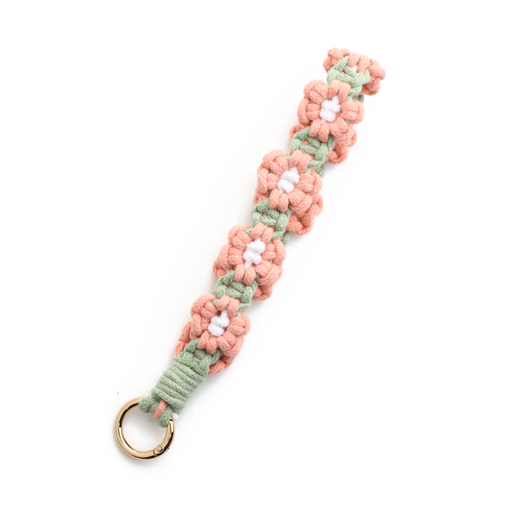 Polsbandje Sleutelhanger Voor Vrouwen Meisje Bohemian Handgemaakt Klein Madeliefje Sleutelhanger Veerspiraal Gevlochten Polsband Sleutelhanger: Rose Goud Kleur