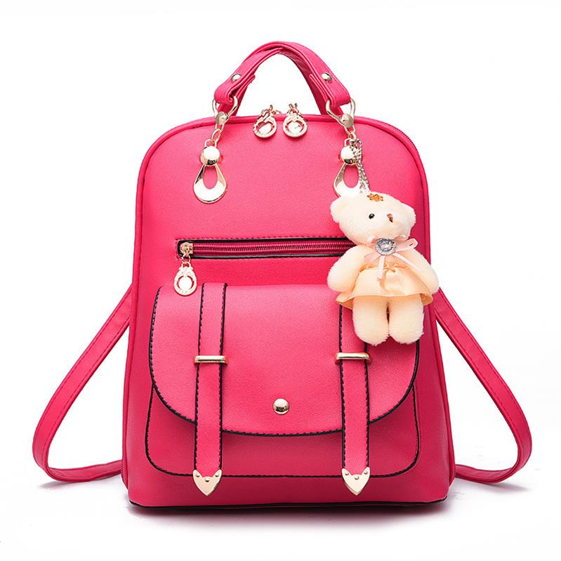 Backpack Women Pu Leather Female Backpacks Teenager Girls Female School Mochila Feminina Rucksack Mochilas Mujer: Rose Red