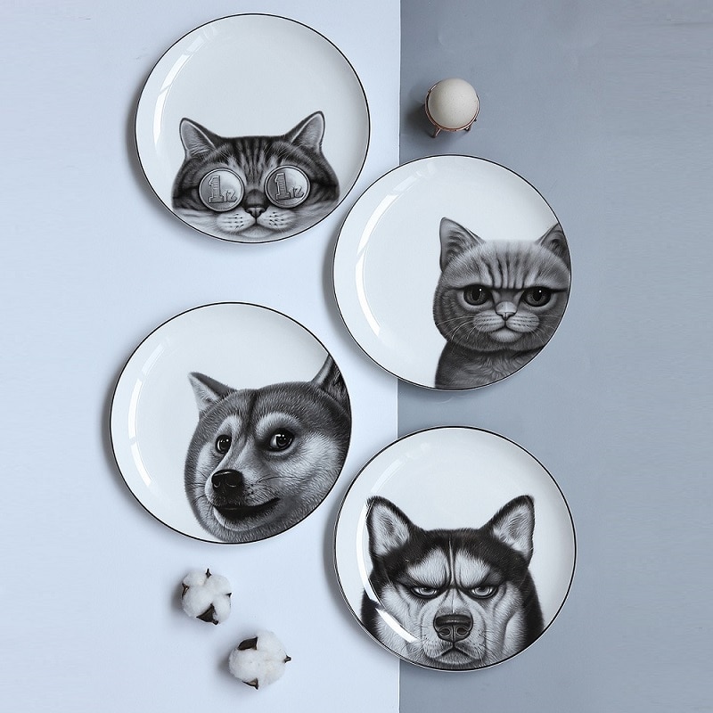3d assiettes décoratives pour la maison, la cuisine, le dîner, motif chien, chat, gâteau aux fruits, assiette en céramique, vaisselle, assiette de cuisine
