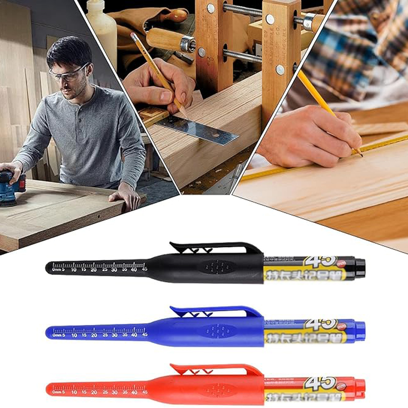 2-8Pcs 45mm Waterproof Long Head Nib Deep Hole Markers Pen Tile Carpenter Pen Multi-purpose for Woodworking Black/Blue/Red Ink