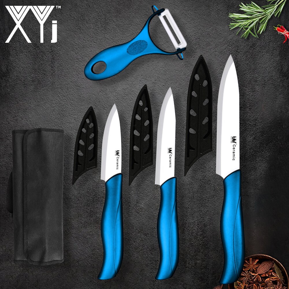 XYj-Juego de cuchillos de cerámica para Chef, bolsa de almacenamiento de 3, 4 y 5 pulgadas, Utilidad de pelar, rebanar, carne, pescado, herramientas de cocina