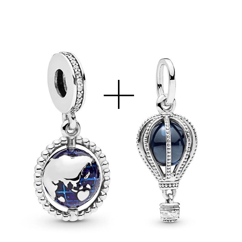 2 stk / lot autentisk blå emalje globe vedhæng charms passer originalt mærke armbånd & halskæde til kvinder diy smykker gør: 3