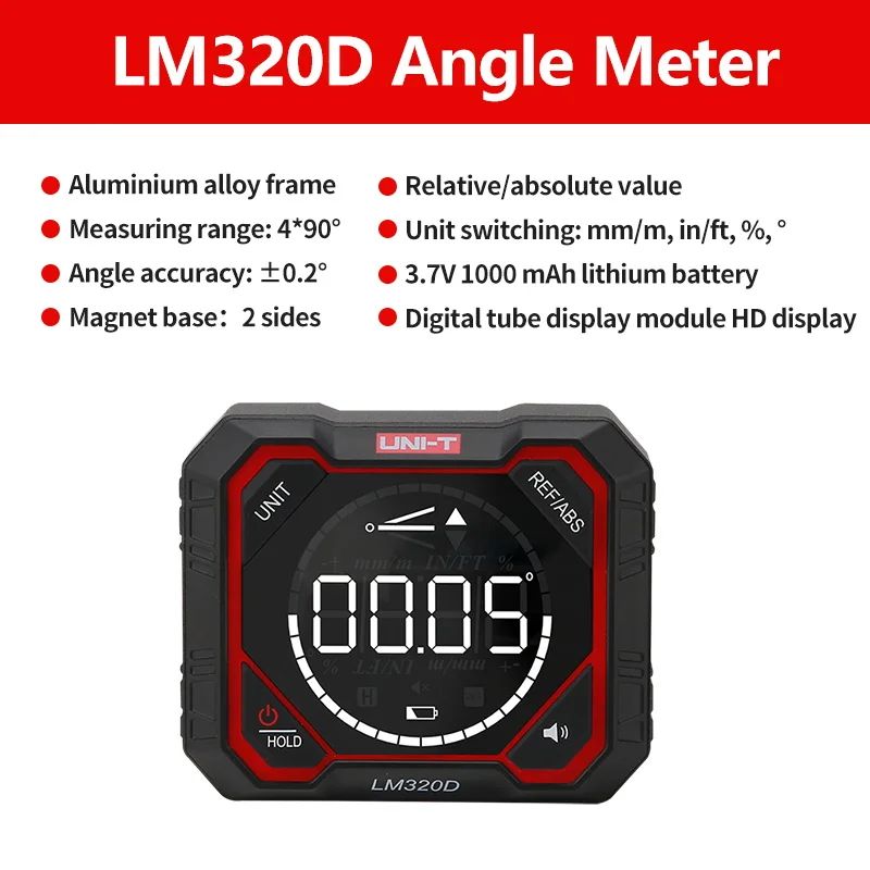 UNI-T LM320D LM320E LM320F Magnetic Inclinometer Angle Finder Digital Level Protractor 4*90 Degree Ruler Inclinometro: WHITE