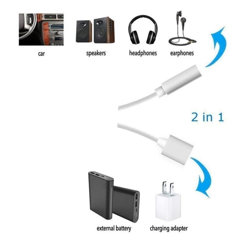 For iPhone Adapter 2 in 1 Adaptador For Apple iPhone 7 8 Plus 11 Pro Max XR XS X to 3.5mm Headphones Splitter cargador y audio