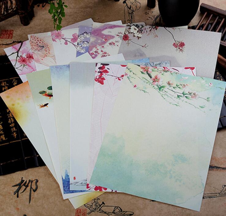 8 stks/pak Vintage Chinese Stijl Kleur Inkt Schilderij Kraft Brief Papier
