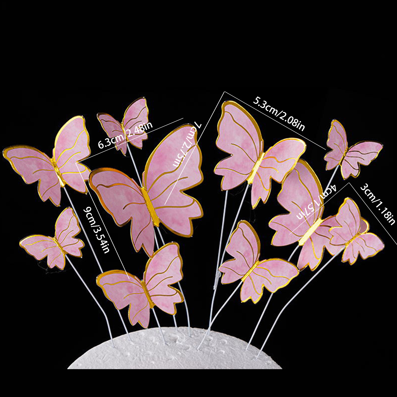 50 Uds. De decoración para tarta de mariposa rosa, azul y púrpura para el Día de San Valentín, boda, de cumpleaños, decoraciones para pasteles DIY: L / Amarillo fluorescente