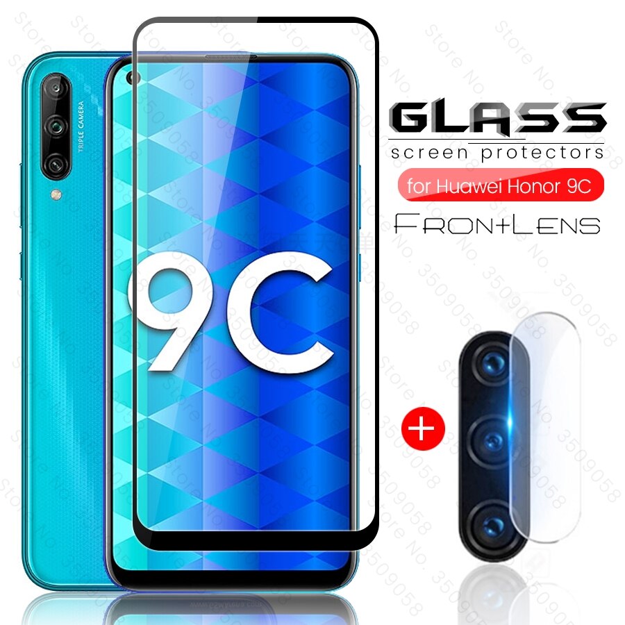 Чехол хонор 9a 9c 9 s di vetro 2-in-1 macchina fotografica di vetro di protezione per huawei honor 9a 9c 9 s honer 9 un c s honar a9 c9 s9 caso della copertura della pellicola