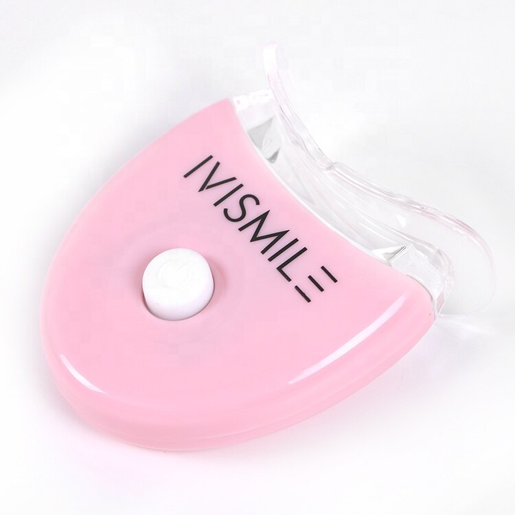 Dentes clareamento accelerator luz aprovado a pilhas led dentes branqueamento kit led luz siliconemoldable bandejas: pink