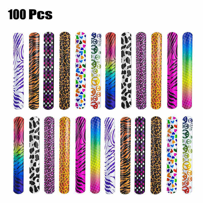 FunPa 100PCS Slap Bracelet Party Animal Patterns Hearts Printed Party Wrist Strap Slap Bands Party Favors: Default Title