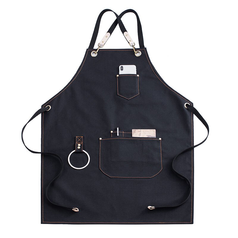 Baristas aprons Japanese milk tea shop manicure barber overalls black cowboy men