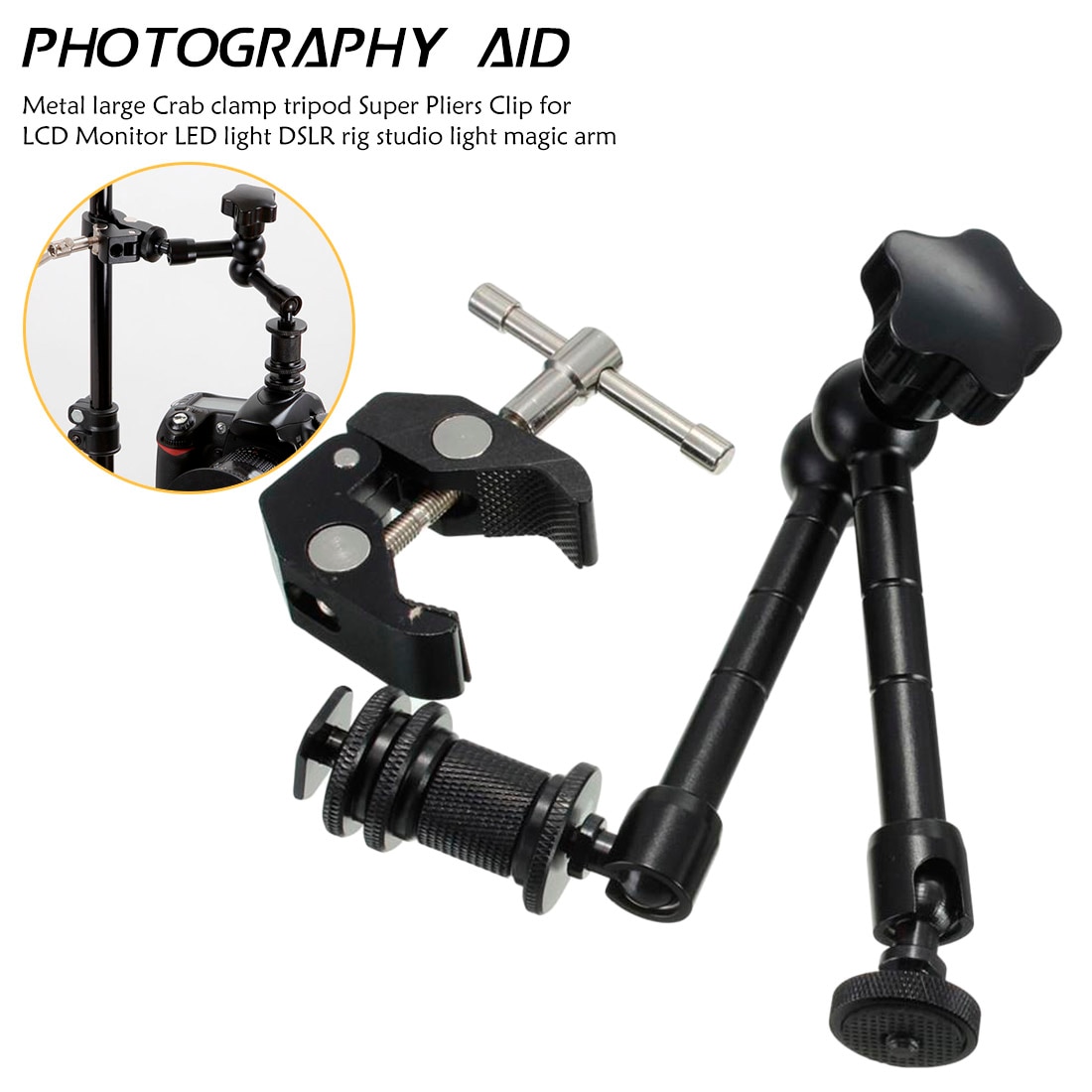 11 inches Adjustable Magic Articulated Arm and Clamp for Mounting HDMI Monitor LED Light for LCD Video Camera for DSLR camera