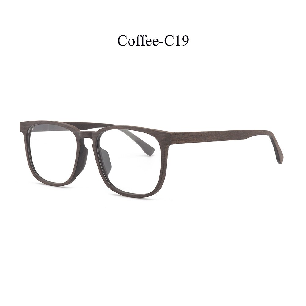 HDCRAFTER Optical Eye Glasses Frame Ultralight Square Prescription Eyeglasses Wood Frames with Clear Lens For Men Women: Coffee-C19