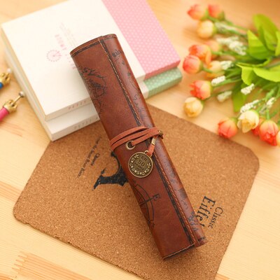 Estuche de lápices de cuero Vintage para la escuela, estuche para lápices para niños y niñas, suministros escolares: 2