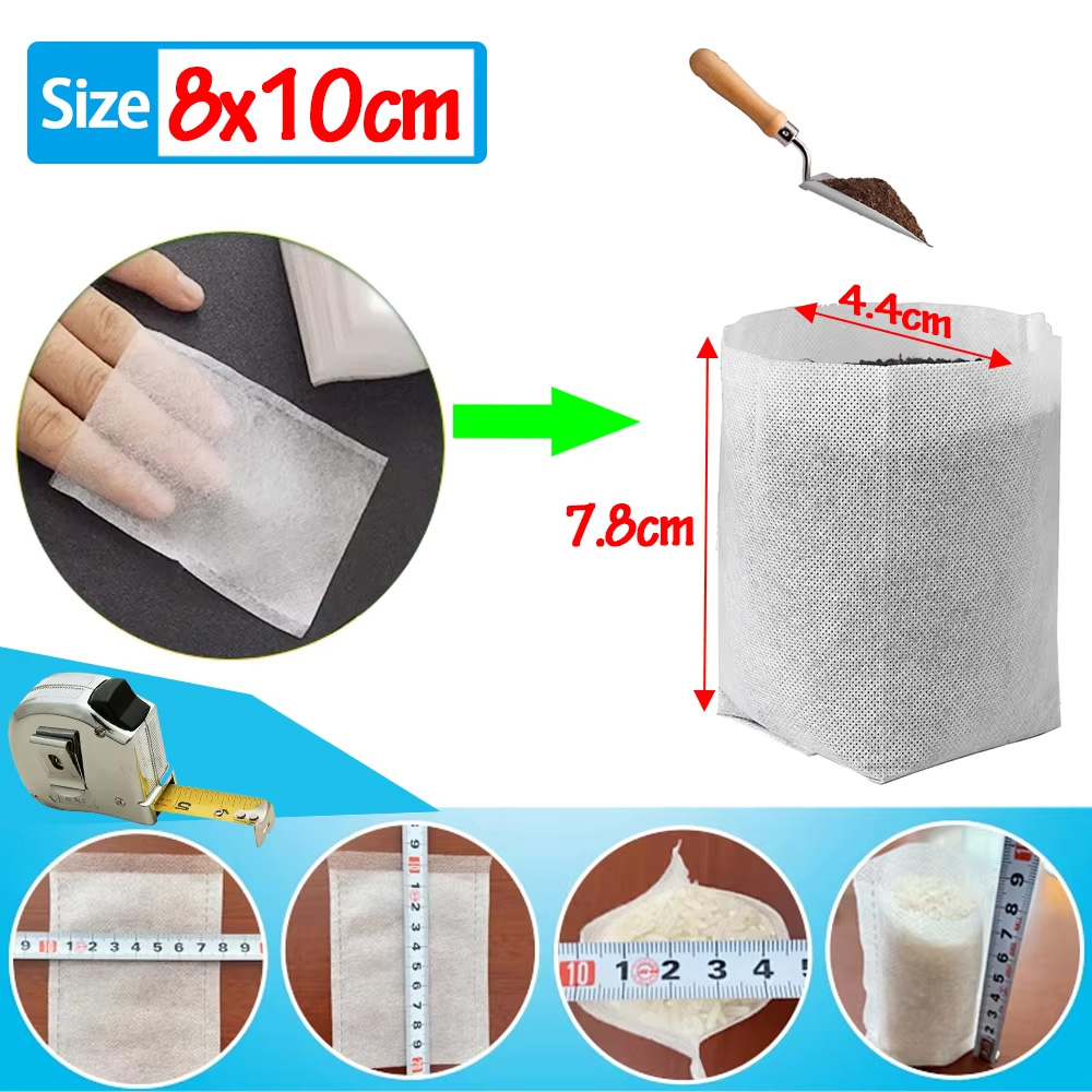 Sacchetti per piantine Confezione da 100 sacchetti per vivaio in tessuto non tessuto degradabili Sacchetti per coltivazione di piantine in tessuto Custodia per piante per forniture agricole da giardino: Kaki scuro