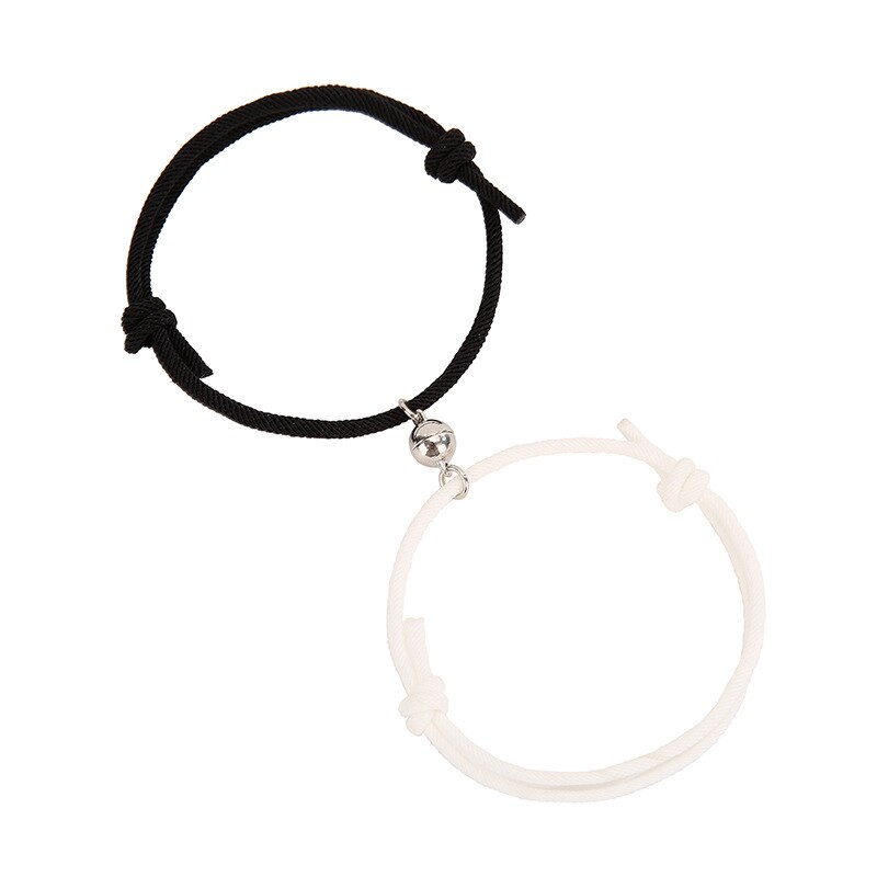 2pcs/pair Magnet Couple Bracelet Long Distance Minimalist Matching Braslet For Lovers Friendship Brazalete: BlackWhite