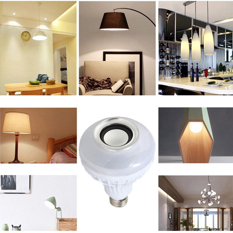 Smart  e27 rgb bluetooth højttaler led pære lys 12w musik spiller dæmpbar trådløs led lampe med 24 nøgler fjernbetjening