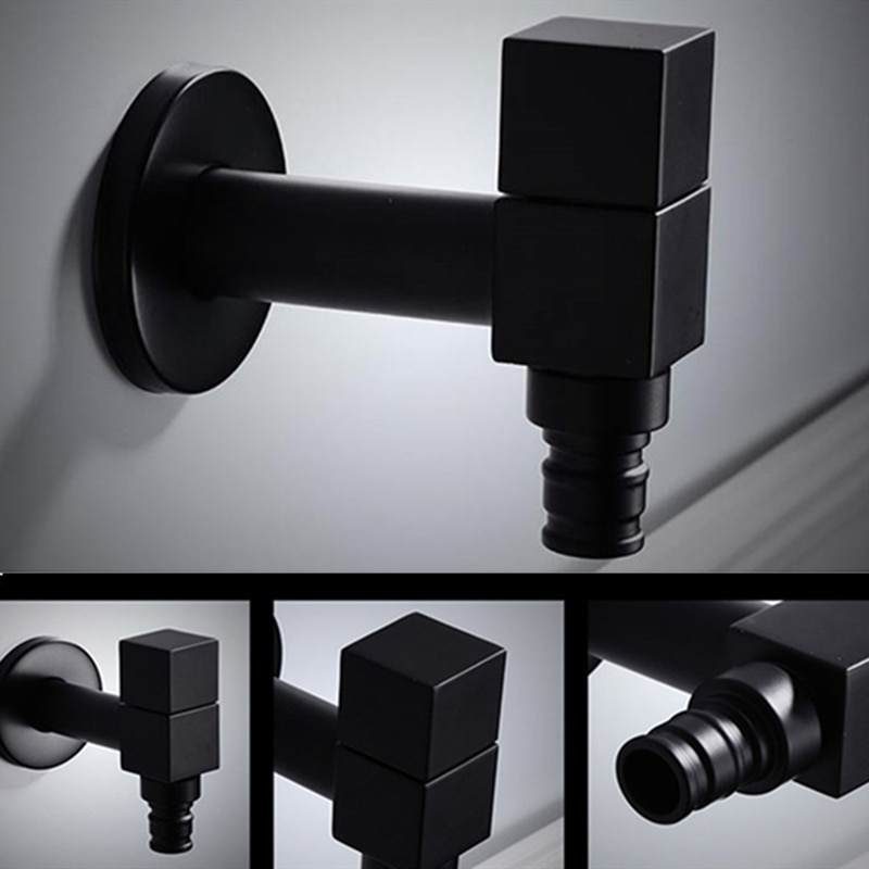 Liuyue Kranen Zwarte Messing Wandmontage Badkamer Hoek Wasmachine Kraan Outdoor Tuin Bibcock Bad Wc Mop Zwembad Kranen