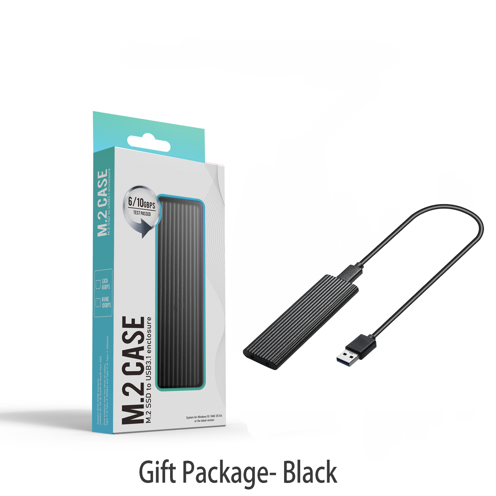 M.2 NVMe SATA SSD Enclosure Reader,10Gbps USB C 3.1 Gen2 NVMe External Enclosure Supports M key B&M Key 2230/2242/2260/2280 SSD: black