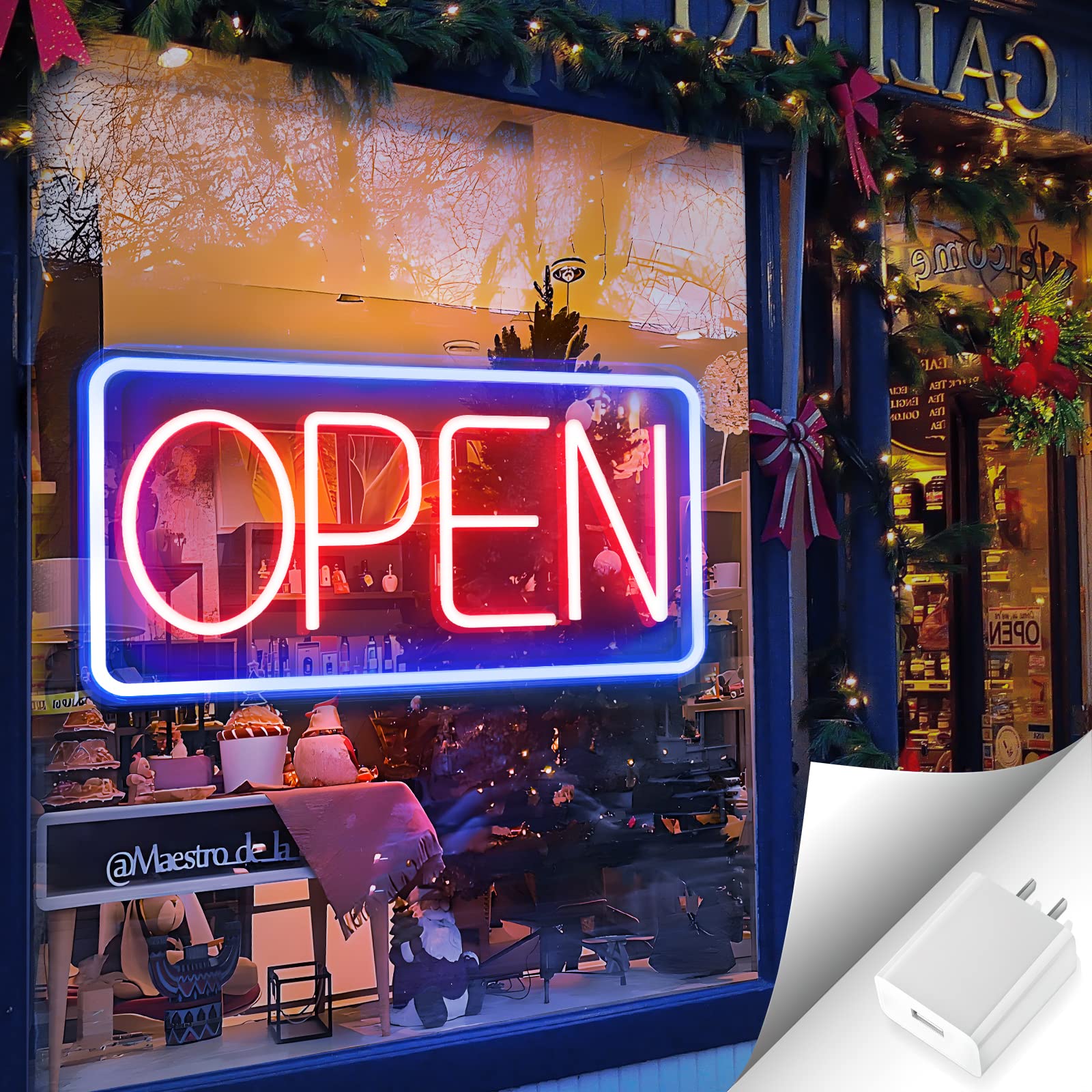 Open Neon Signs Bright LED Light High Visibility Advertisement Board Display Sign Walls Window Door Bar Shop Coffee Salon Store: Navy Blue