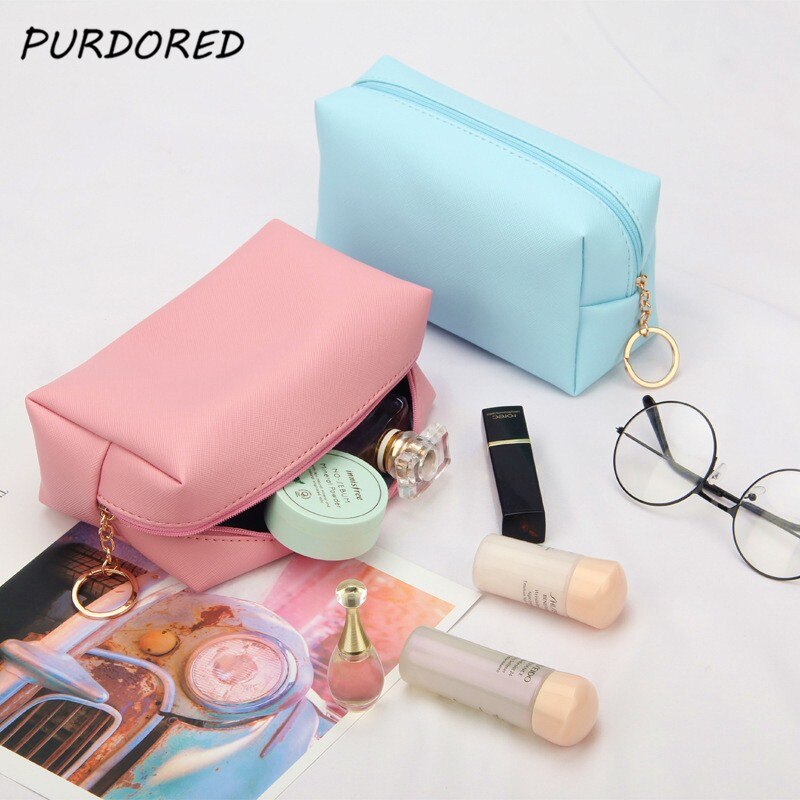 PURDORED 1 Pc Solido Articoli Da Toeletta di Viaggio Dell&#39;organizzatore del Sacchetto di Trucco Sacchetto Cosmetico per le Donne di Cuoio Solido Femminile di Immagazzinaggio Make Up Bag caso