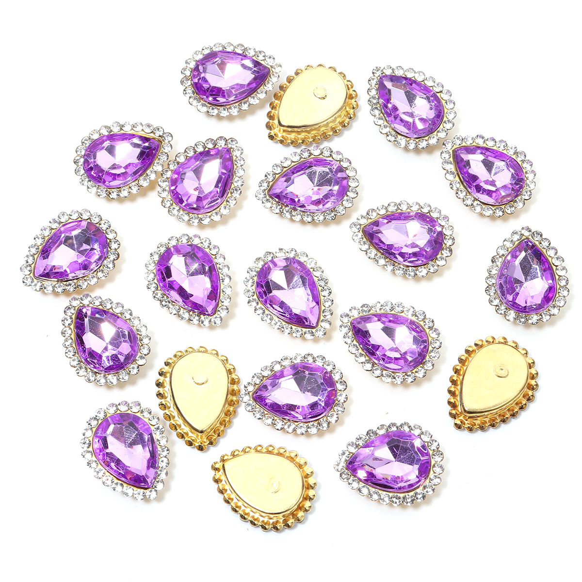 20 piezas forma de gota de agua de girasol, garra de costura, diamantes de imitación, cristales, cuentas de vidrio, botones, piedras para coser, diamantes de imitación para coser ropa: YELLOW