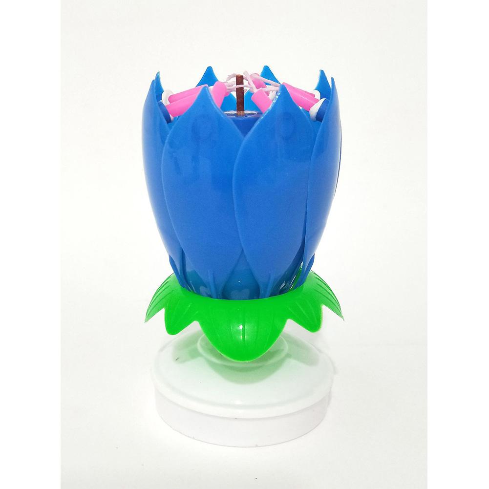 Yiwa Double Layers Lotus Musical Happy Birthday Candles Romantic Flower Light Cake Kids Party: blue