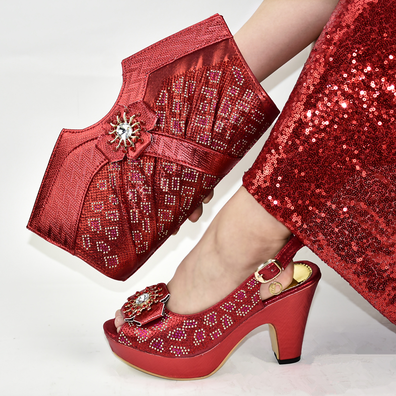 Italian Shoes with Matching Bags for Wedding Italy Red Color African Matching Shoes and Bags Italian In Women Wedding Shoe: Red / 10