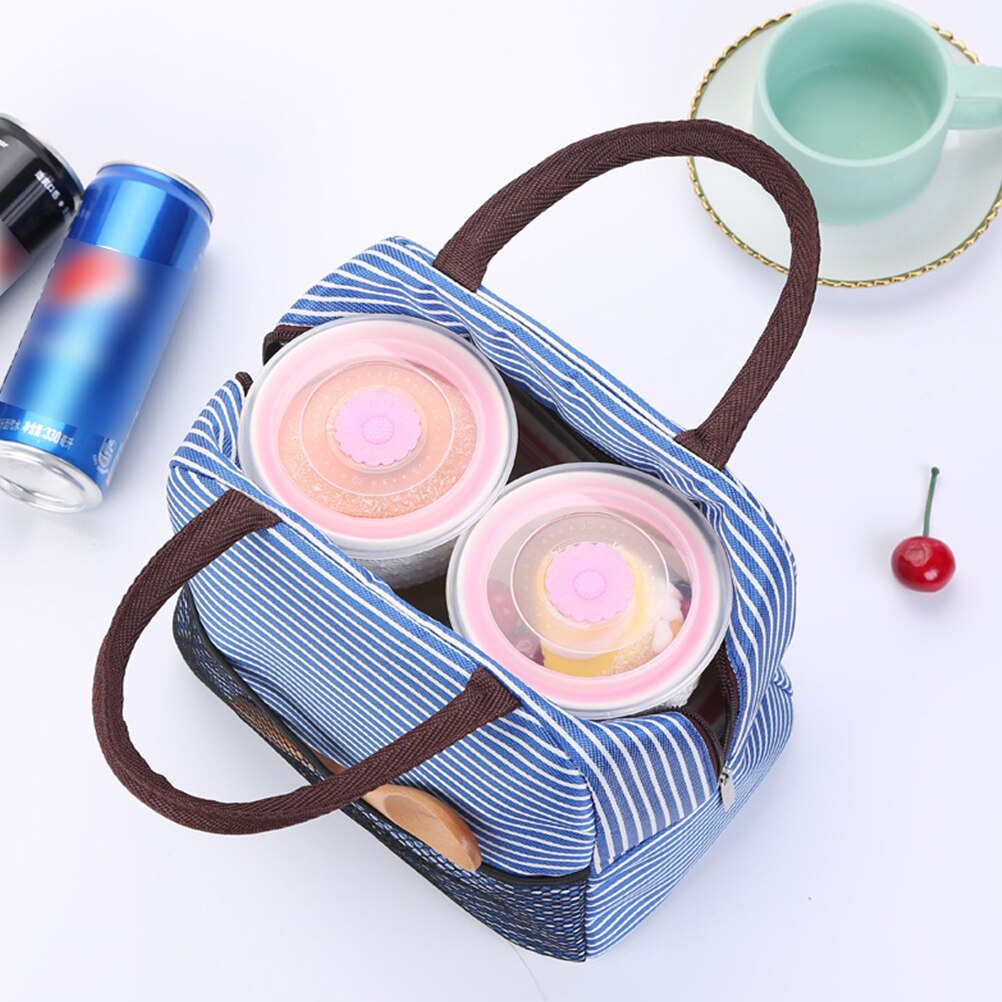 Bolsa de almuerzo de mujeres para niños, bolsa térmica a rayas, nevera, Picnic, fiambrera, almacenamiento de comida escolar, bolso aislado