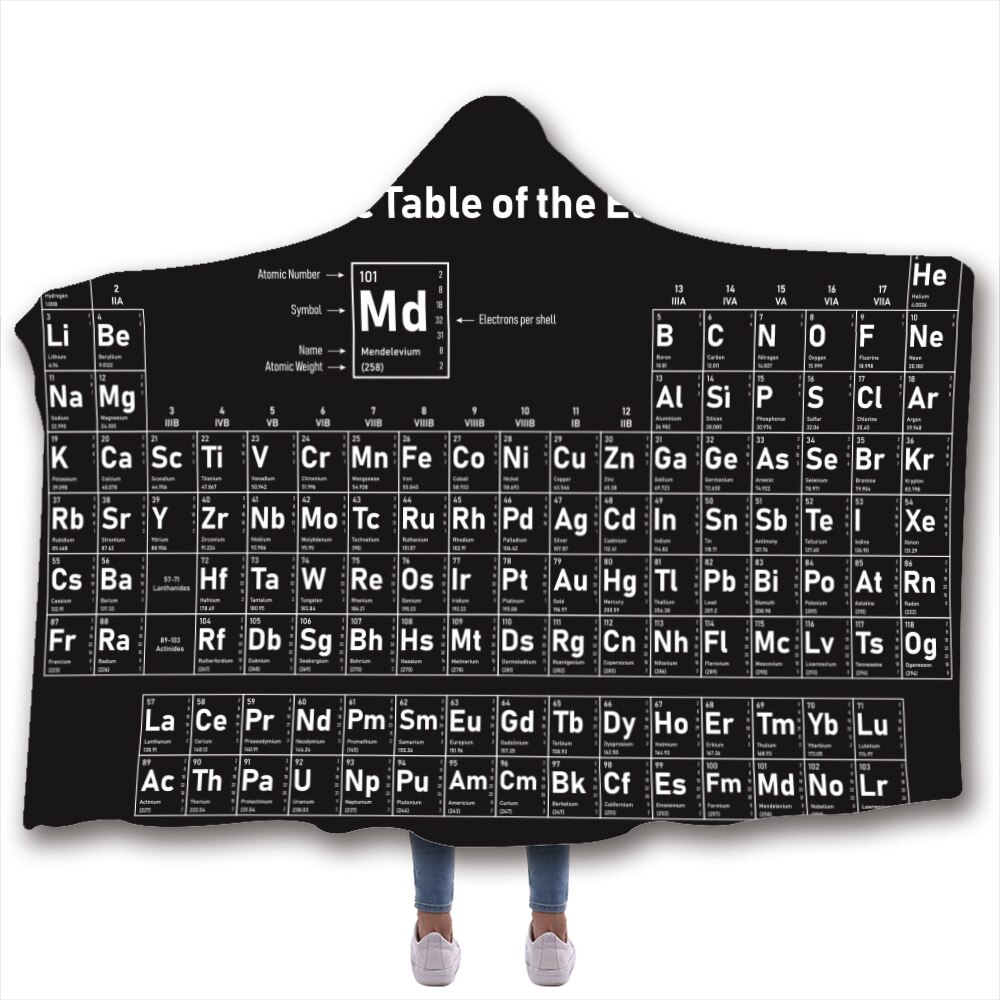 Chemie Periodieke Tafel Serie 3D Digitale Gedrukt Hooded Deken Mantel Dikker Cape Shawl Met Chemische Afdrukken