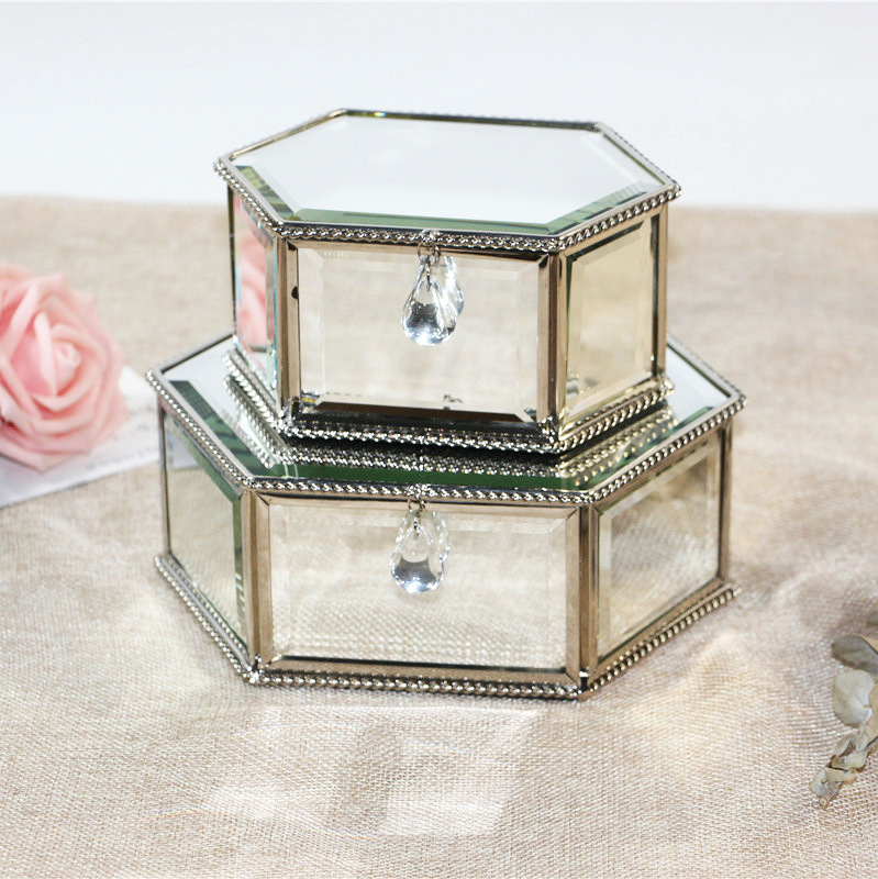 Caja de joyería de cristal Hexagonal europea, decoración, caja de joyería decorativa suave creativa, Simple