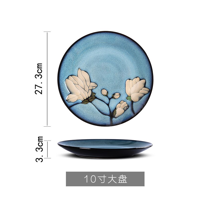 Lingao japansk håndmalt porselen magnolia servisesett husholdnings rund tallerken risbolle fiskebolle stor suppebolle