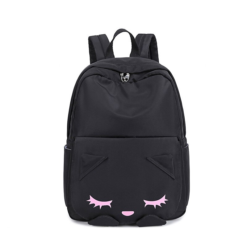 Bolso escolar de gato Rosa bonito para mujer, mochila de viaje a prueba de agua de Corea para estudiante, mochila para computador portátil linda de nailon: black